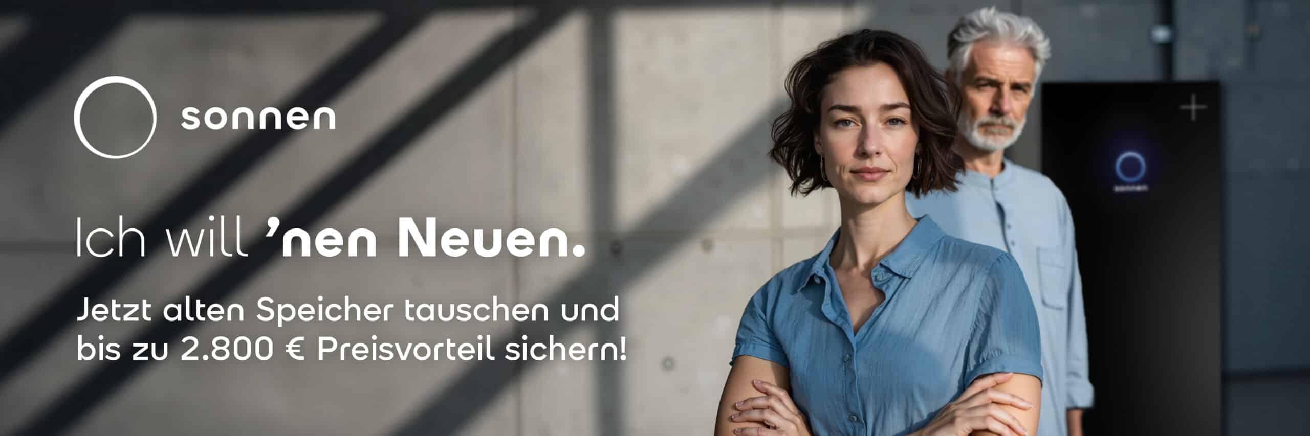 Mit der sonnen Tausch-Prämie bekommen Sie bis zu 2.800 € Preisvorteil auf Ihre neue sonnenBatterie im Tausch gegen Ihre alte Batterie – unabhängig von Hersteller oder Zustand.
